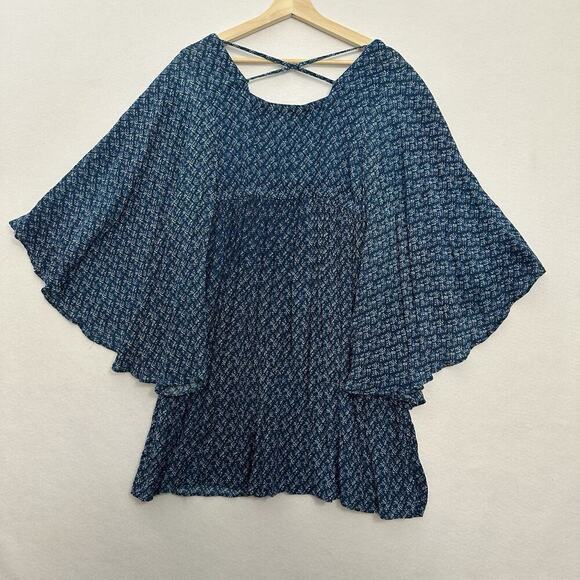 Earthbound Trading Co Mini Dress Womens M Blue Flutter Sleeve Boho Hippie Girlie - Picture 4 of 10